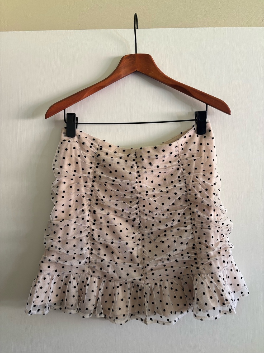 Sadie & Sage Polka Dot Ruffle Mini Skirt - Cream with Black Dots